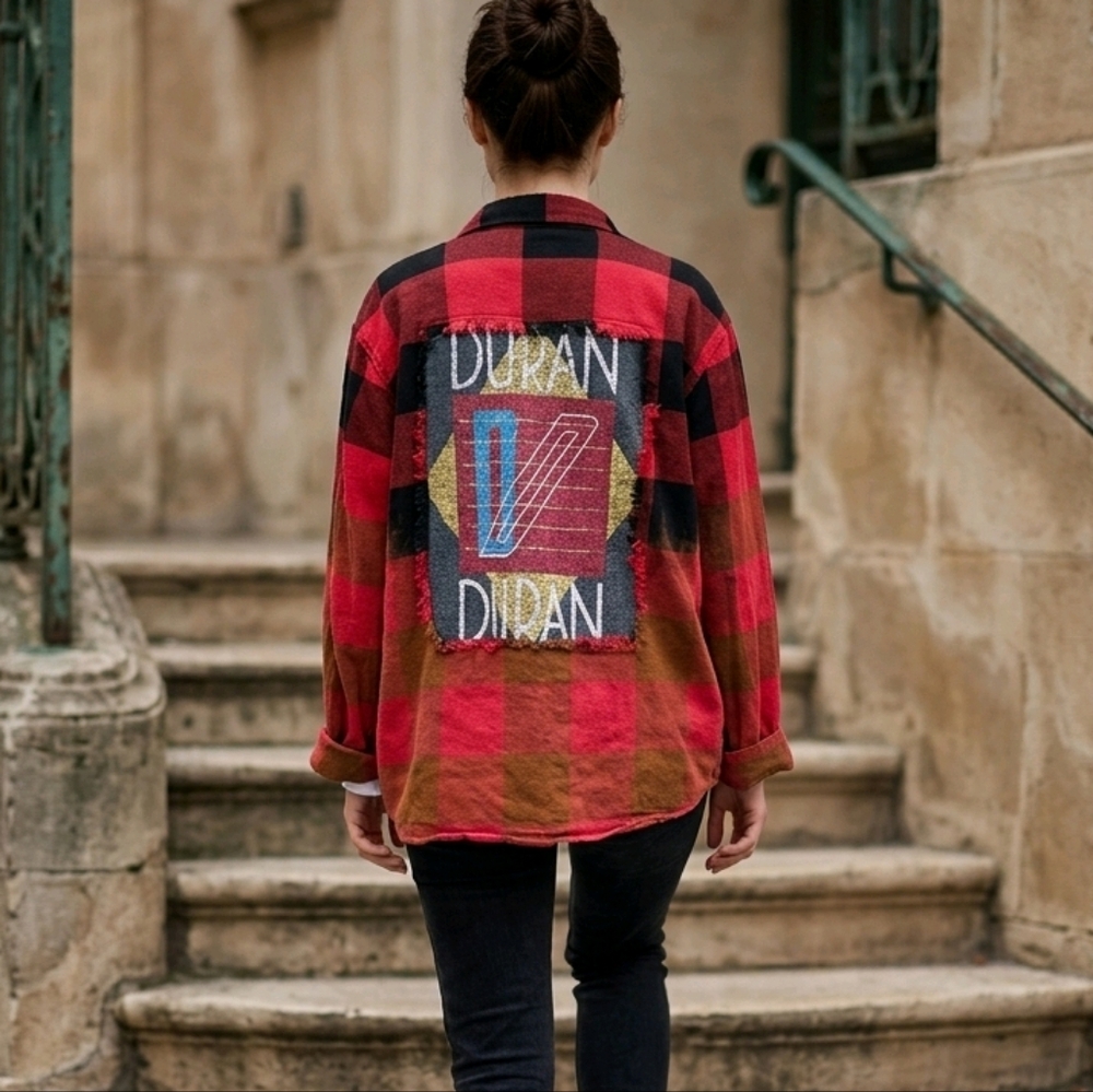 OOAK DURAN DURAN FRINGED PATCHWORK FLANNEL SM-1X